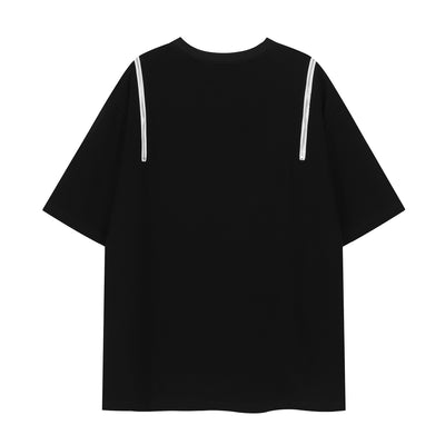 High Street Feeling Metal Label Padded Shoulder Loose Short Sleeve Men's Shirt - - Men's Shirts - Carvan Mart