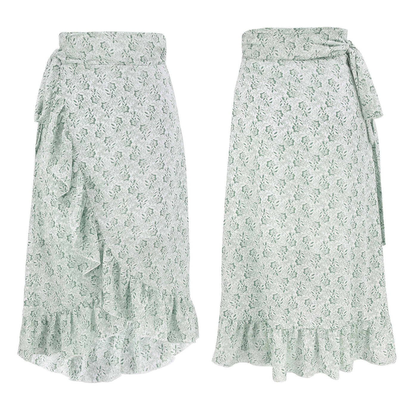 Women Skirt Bohemian Floral Chiffon Ruffled Wrap Skirt A-Line Split Skirt - Carvan Mart
