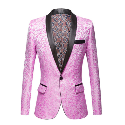 Men's Wedding Coat Jacquard Green Fruit Collar Top Coat - Rose - Men's Jackets & Coats - Carvan Mart