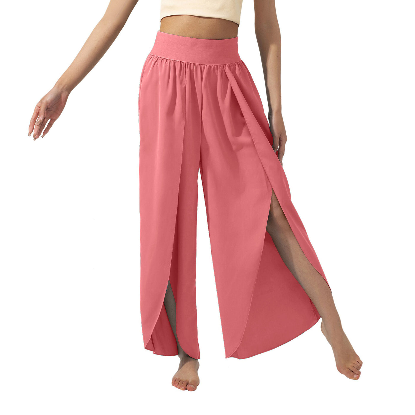 Flowy High-Waisted Split Leg Pants - Beachwear Boho Palazzo in Teal - Rouge - Pants & Capris - Carvan Mart