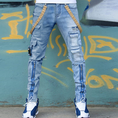Color Block Wash Jeans Men's Trendy Brand Slim Straight-leg Pants - Carvan Mart