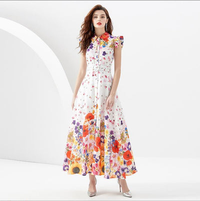 Women's Printed Slim Fit Long Hem Milkmaid Dress - White - Summer Dresses - Carvan Mart