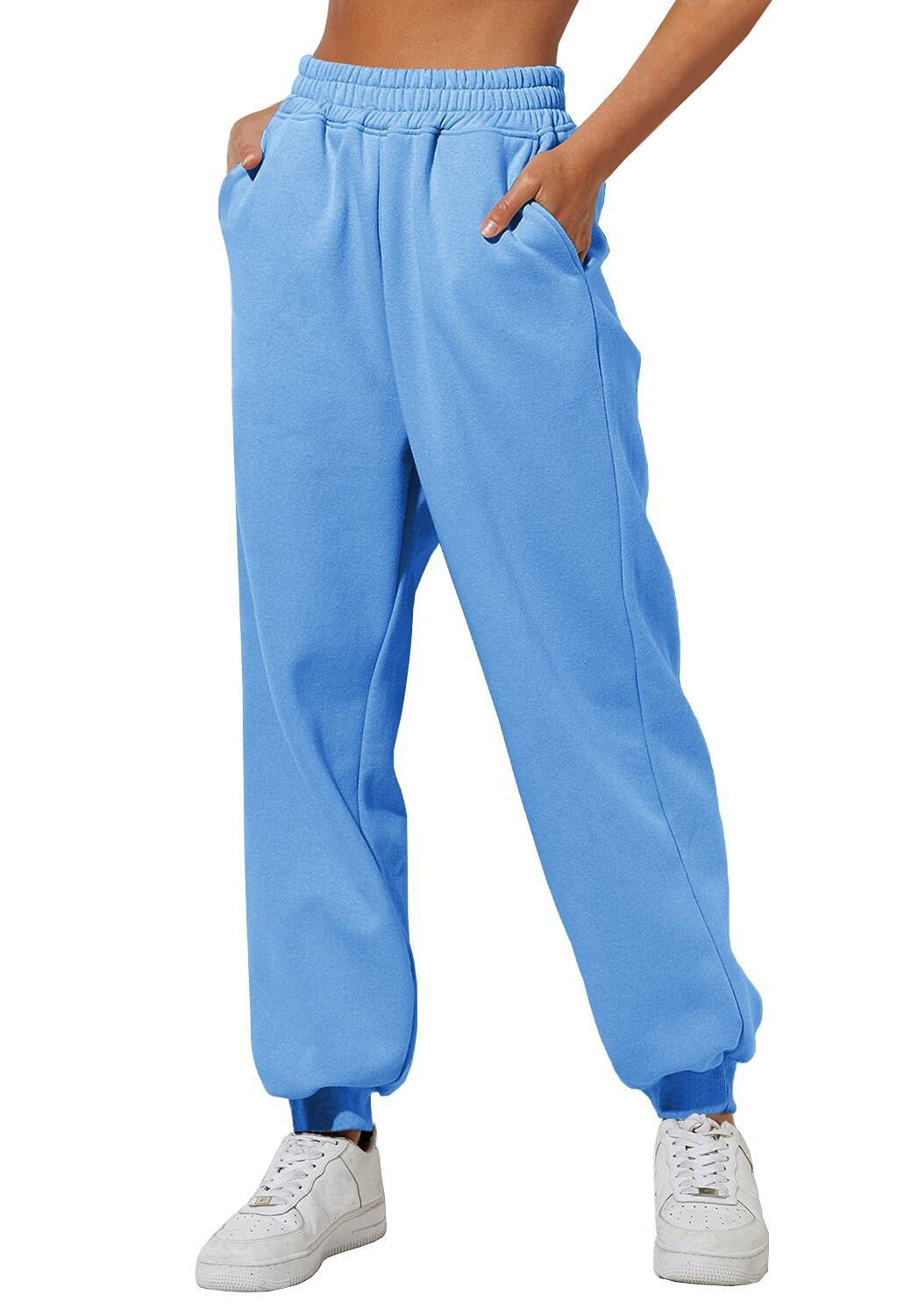 Women's Jogger Sweatpants - High-Waisted Drawstring Lounge Pants with Pockets - Sky Blue - Pants & Capris - Carvan Mart