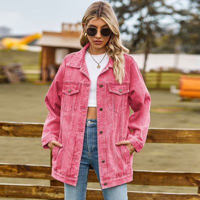 Versatile Classic Retro Classic Loose Denim Jacket - Add Pink - Women's Coats & Jackets - Carvan Mart