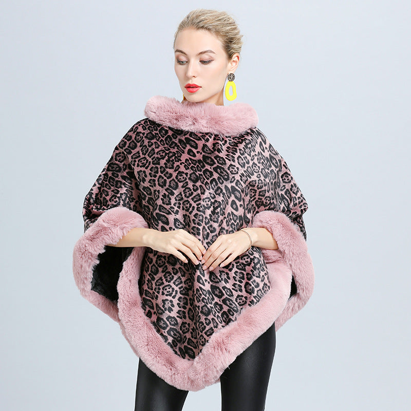 Women's Cloak Printed Fur Collar Pullover Shawl - Carvan Mart