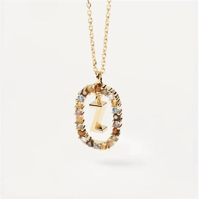 Colored Rhinestone Necklace 26 Alphabet Necklace 18K Fashion Jewelry - Carvan Mart