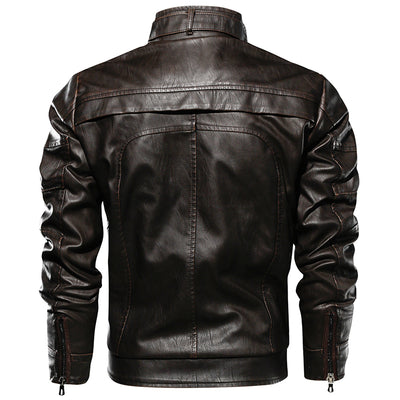Men PU Leather Jacket Thick Motorcycle Leather Jacket Fashion Vintage Fit Coat - Carvan Mart