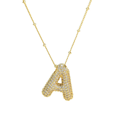 Brass Zircon Bubble Balloon Letter Pendant Necklace For Women - Gold A - Necklaces - Carvan Mart