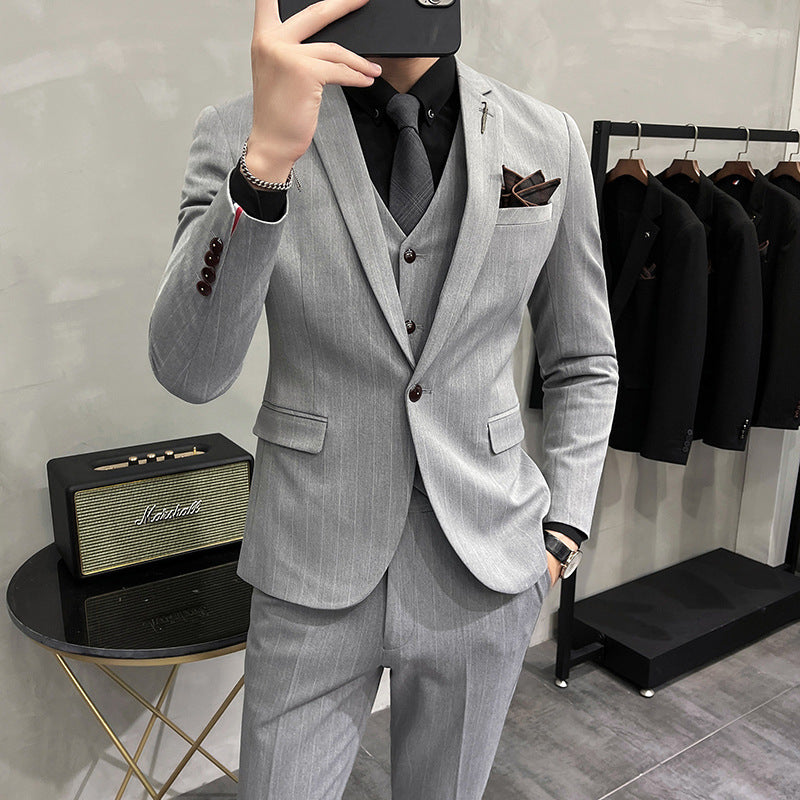 Carvan Striped Suit Men's Three-piece Suit - - Men Suits & Sets - Carvan Mart