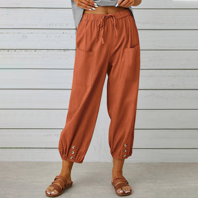 Women's Drawstring Tie Pants Cotton And Linen Trousers - Carvan Mart