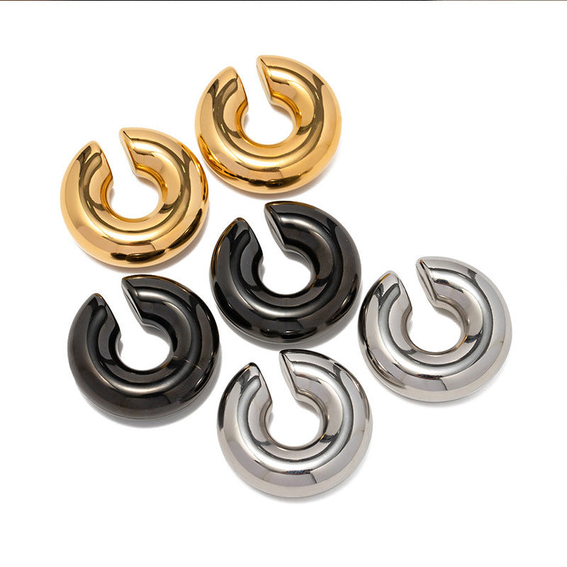 Bold Round Hollow C- Shaped Earrings - Carvan Mart