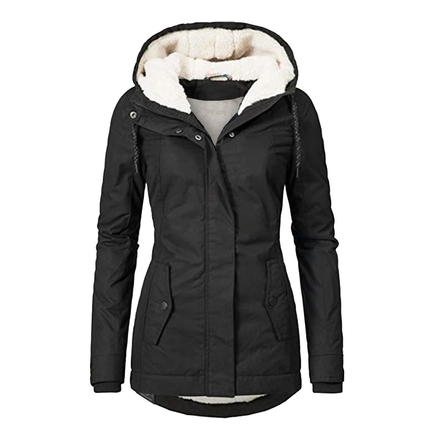 Mid-Length Hooded Cotton-Padded Jacket Women's Loose Coat - Black - Women's Coats & Jackets - Carvan Mart