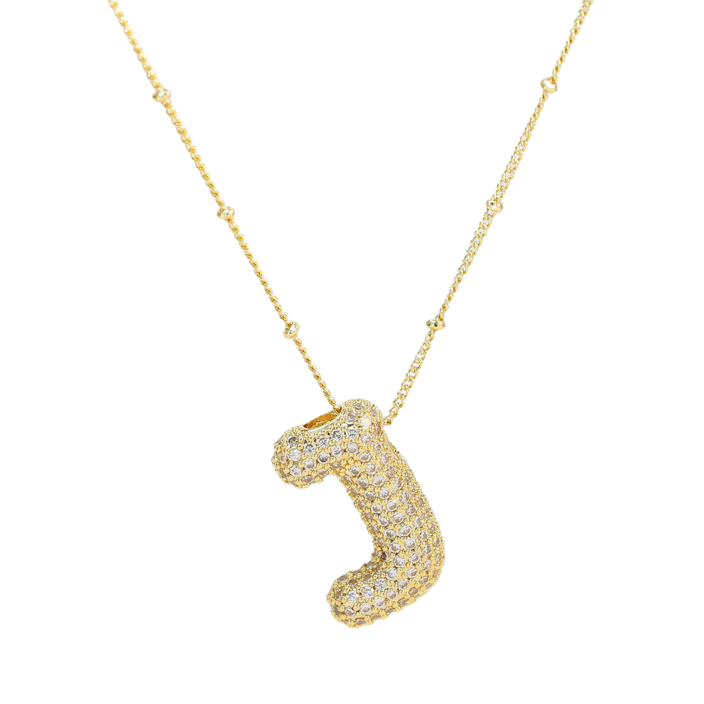 Brass Zircon Bubble Balloon Letter Pendant Necklace For Women - Carvan Mart