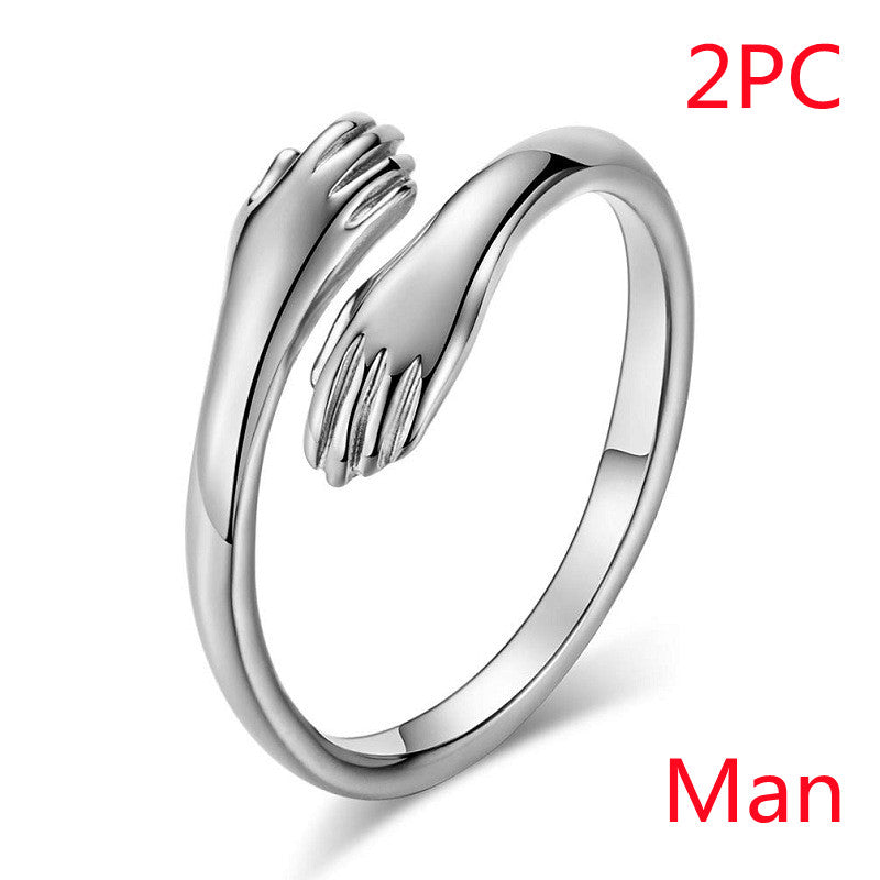 Alloy Simple Hands Hug Ring Opening Adjustable Jewelry - Carvan Mart