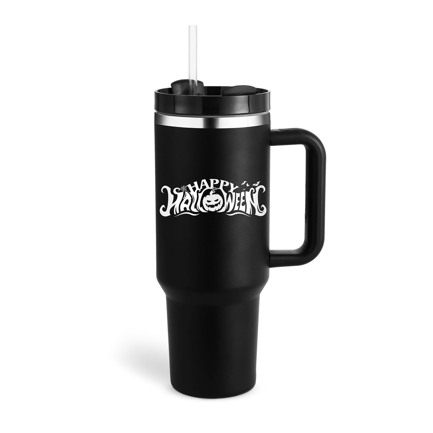 Valentines Day Gift Thermal Mug Straw Coffee Insulation Cup With Handle Portable Car Water Bottle Thermal Mug - Halloween Cream black 1200ML - Gift - Carvan Mart