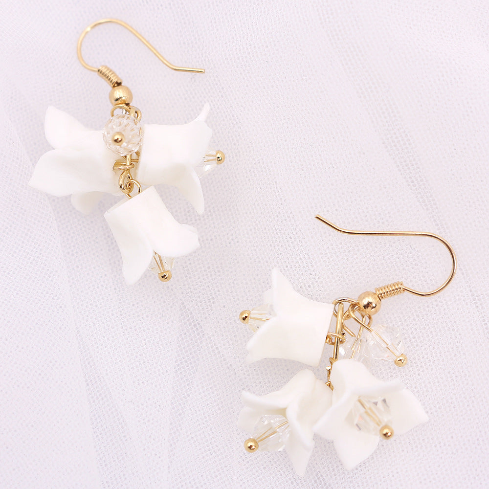 Handmade White Ceramic Flower Elegant Simple Earrings - Carvan Mart