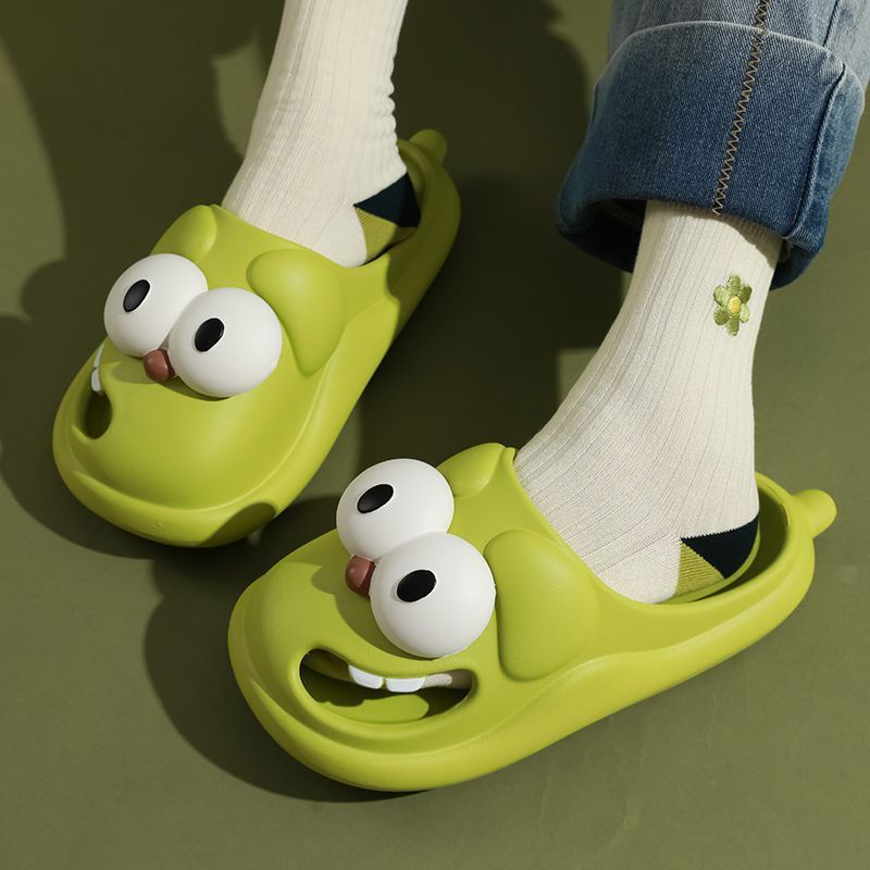 Cartoon Big Eye Kissing Slippers For Women - Green - Women's Slippers - Carvan Mart