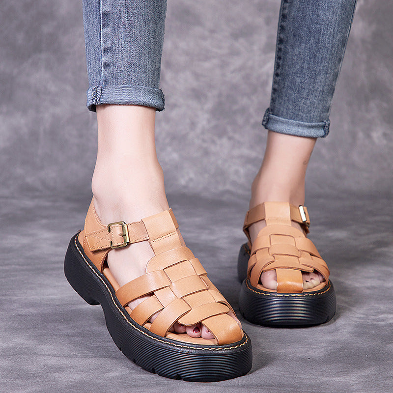 Leather Fisherman Sandals Women's Summer Retro Hollow - - Women's Sandals - Carvan Mart