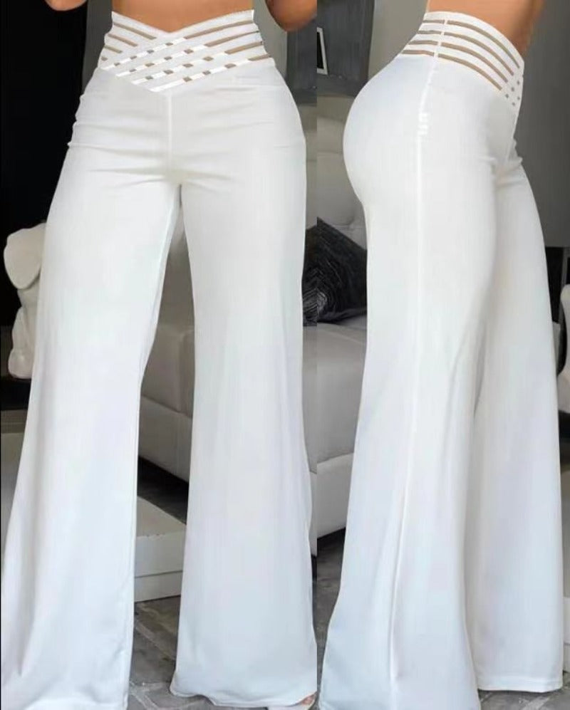 High-Waisted Flare Pants with Sexy Cutout Waistband - Trendy Wide-Leg Trousers - Carvan Mart