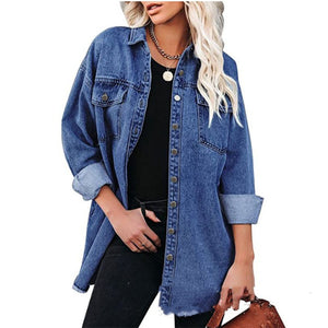 Women's Pure Blue Commuter Casual Denim Jacket - Dark Blue - Women's Coats & Jackets - Carvan Mart