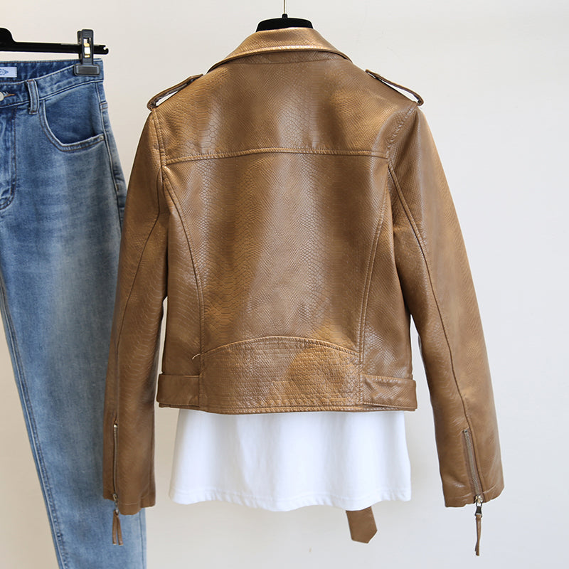 Women's Short Leather Jacket - - Leather & Suede - Carvan Mart