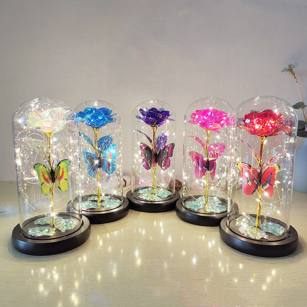 Gift Eternal Rose LED Light Foil Flower In Glass Cover Wedding Favors Bridesmaid Gift - - Gift - Carvan Mart