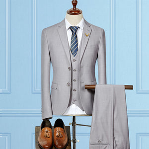 Wedding Suits For Men Custom Made Slim Fit 3 Piece Suit - Light Grey - Men Suits & Sets - Carvan Mart