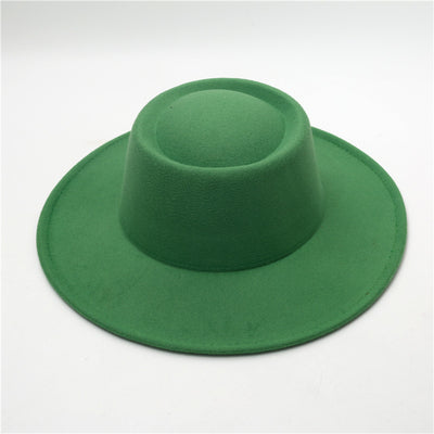 Retro Fedora 8cm Wide Brim Solid Color Concave-convex Dome Woolen Hat - Grass Green Average Size - Men's Hats & Caps - Carvan Mart