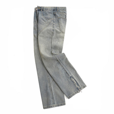 Men's Patchwork Washed Denim Straight Jeans - Carvan Mart