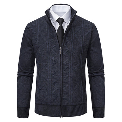 Winter Men Woolen Sweater Men's Cardigan Coat Stand Collar - Carvan Mart