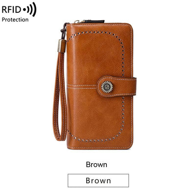 RFID Anti-magnetic Wallet Long Zipper Women's Large-capacity Handbag - Carvan Mart