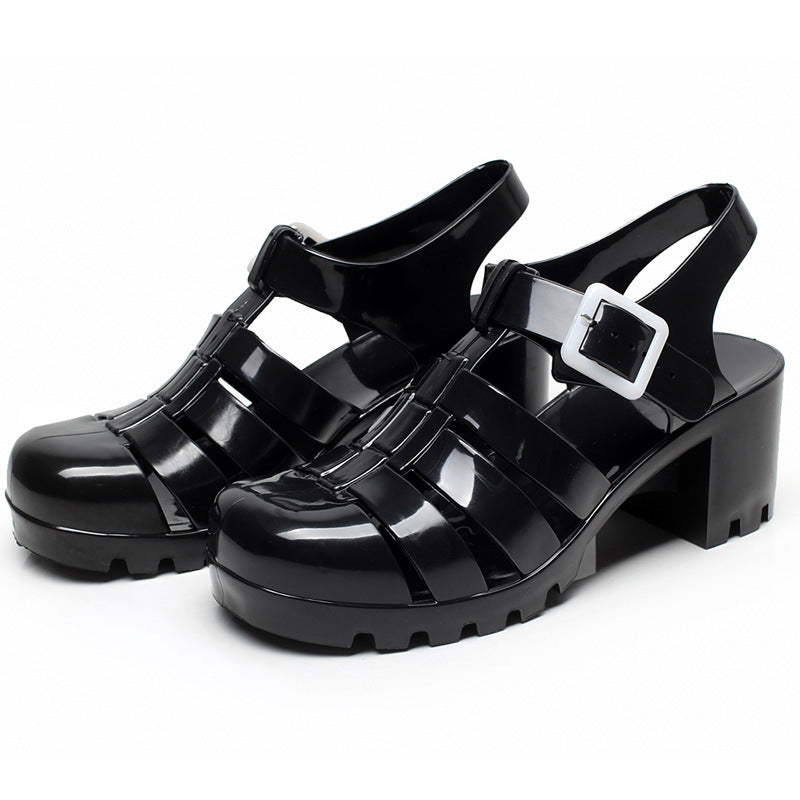 Women's Fashion Transparent Plastic High Heel Non-slip Waterproof Pump Beach Shoes - Carvan Mart