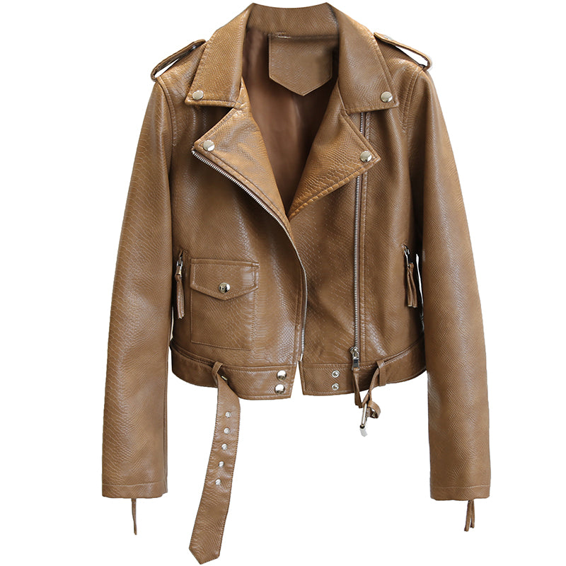 Women's Short Leather Jacket - - Leather & Suede - Carvan Mart