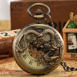 Retro Design Hollow Dragon Roman Literal Manual Manipulator Pocket Watch - - Men's Watches - Carvan Mart