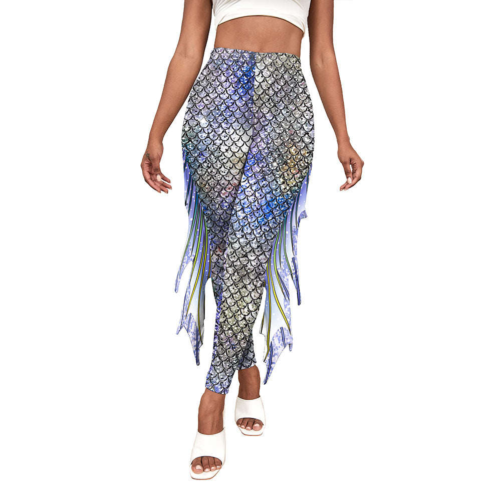 High-Waisted Mermaid Leggings with Fringe Detail - Carvan Mart