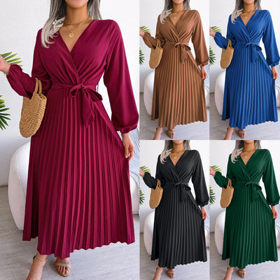 Fashion Dress With Wrap Elegant Cross Pleated Women's Maxi Dress - - Dresses - Carvan Mart