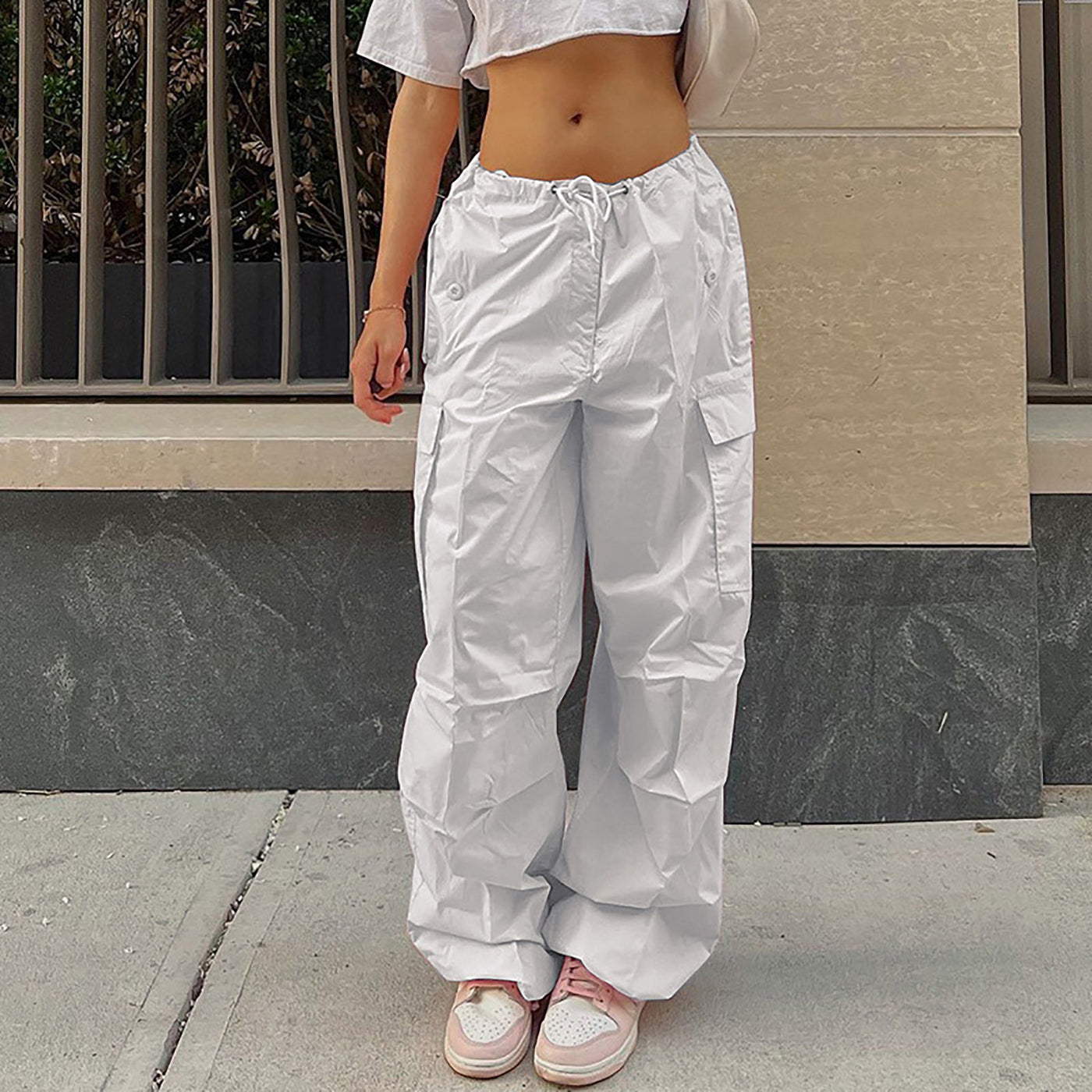 Women's Cargo Pants with Drawstring and Pockets - Fashionable High-Waisted Street Trousers - Carvan Mart