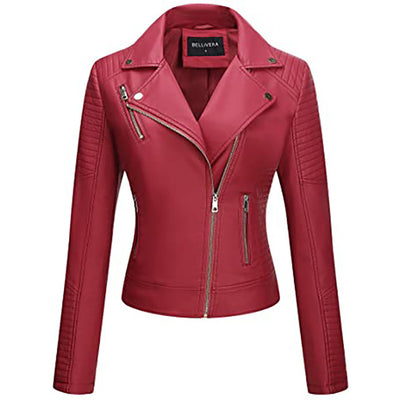 Gulshan Flowers Embroidery PU Leather Jacket Women - Red - Leather & Suede - Carvan Mart