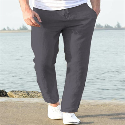 Men's Linen Summer Casual Pants - Comfortable Drawstring Trousers - Dark Gray - Men's Pants - Carvan Mart