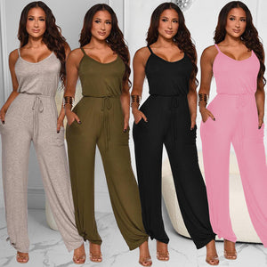 Women's Cotton-like High Waist Jumpsuit - - Jumpsuits & Rompers - Carvan Mart