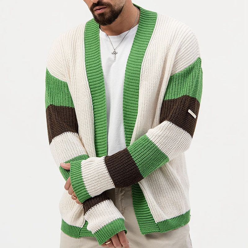 Loose Contrast Color Woolen Cardigan Jacket - - Men's Sweaters - Carvan Mart