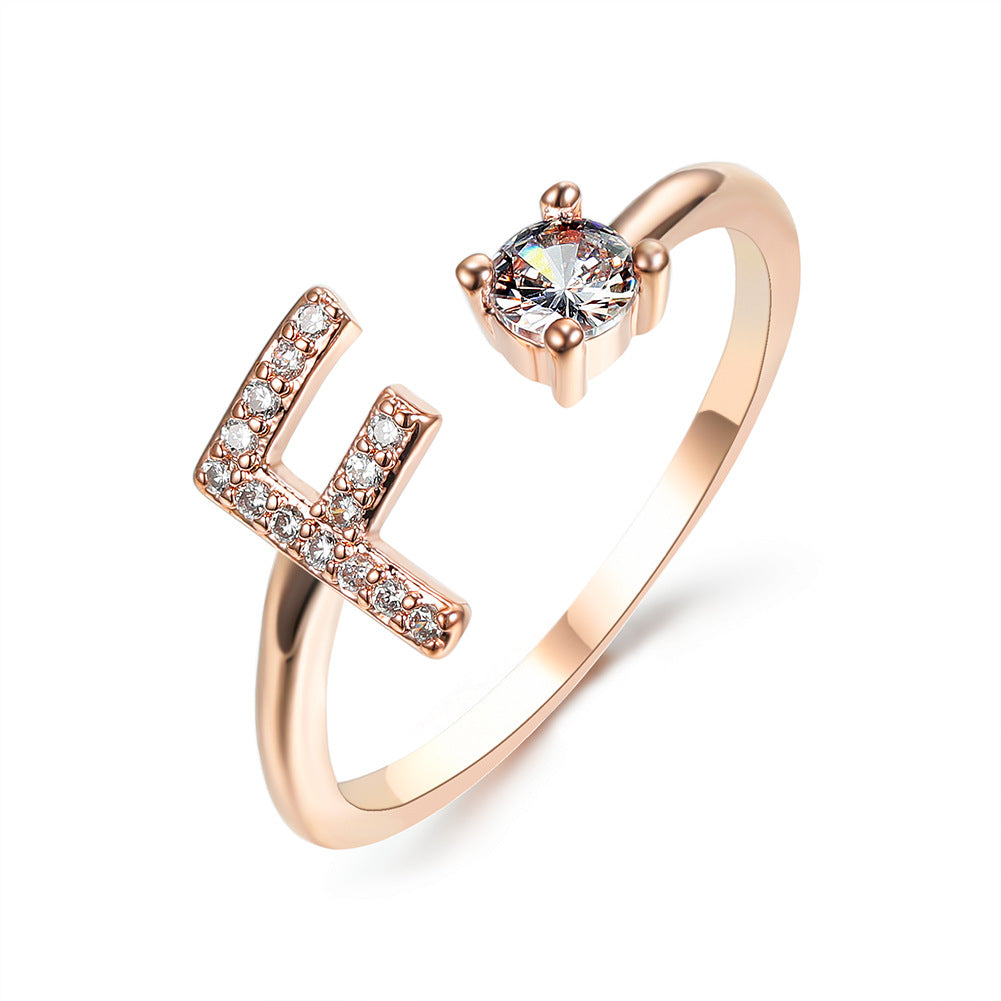 Letter Ring Fashion Jewelry Elegant Rings - Rose gold F - Women's Rings - Carvan Mart