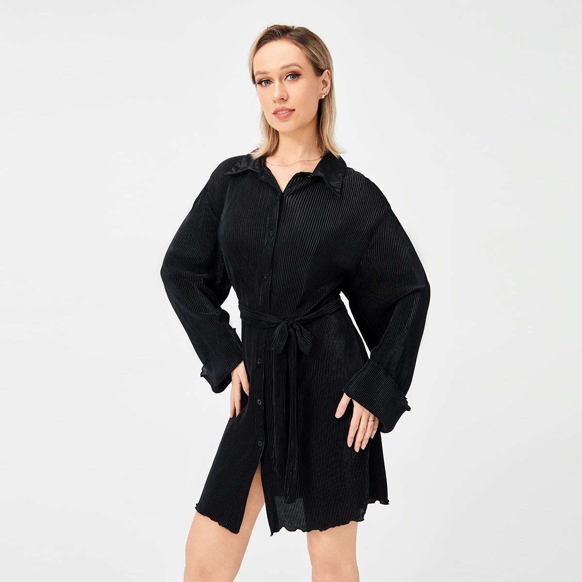 Casual Pleated Loose Shirt Tie Skirt - - Tops & Tees - Carvan Mart