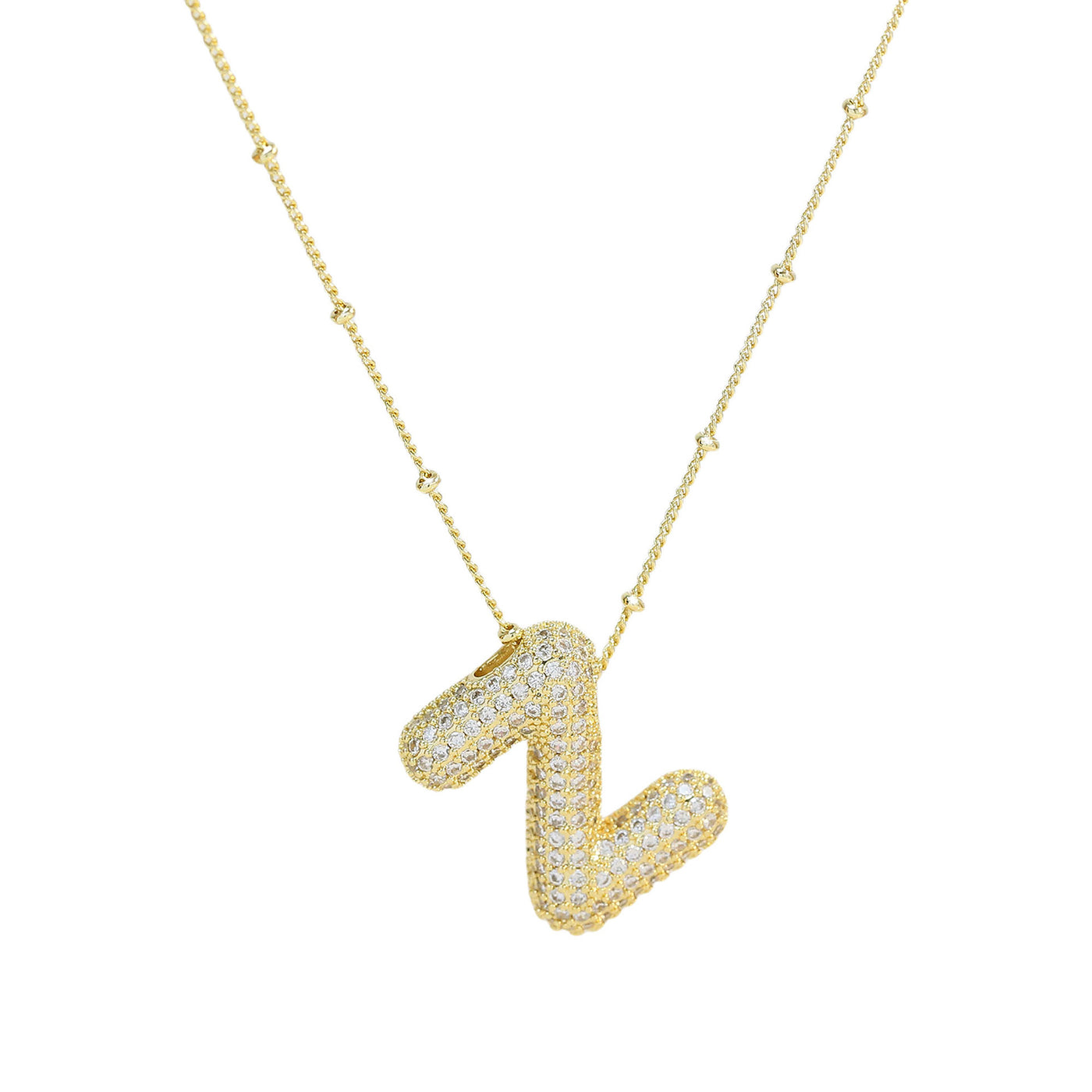 Brass Zircon Bubble Balloon Letter Pendant Necklace For Women - Gold Z - Necklaces - Carvan Mart