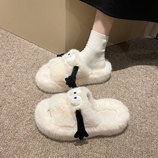 Fluffy Slippers Hand Holding Cute Cartoon Female Winter Shoes