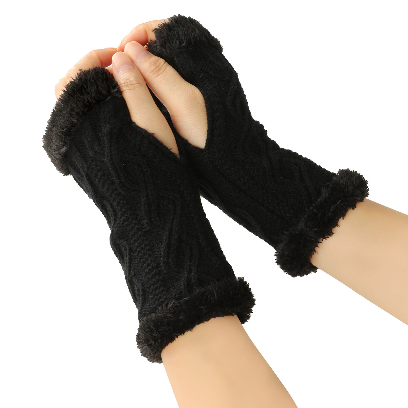 Rhombus Short Knitted Plus Fluff Thick Gloves - Carvan Mart