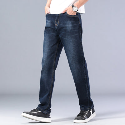 Men's Relaxed Fit Loose Straight Jeans - Comfortable Mid-Waist Cotton Pants - Carvan Mart