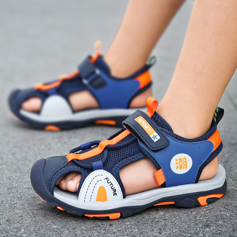 New Anti Slip Children's Baotou Middle And Big Children's Soft Sole Sports Shoes - Dark Blue - Men's Sandals - Carvan Mart