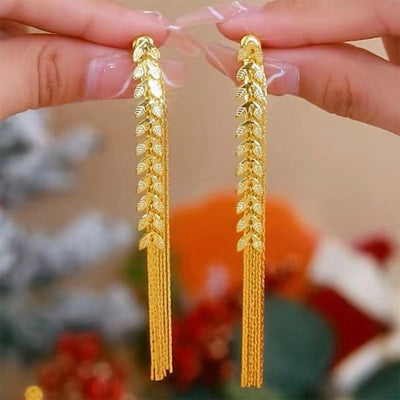 Wheat Long Fringe Dual-wear Earrings - Carvan Mart