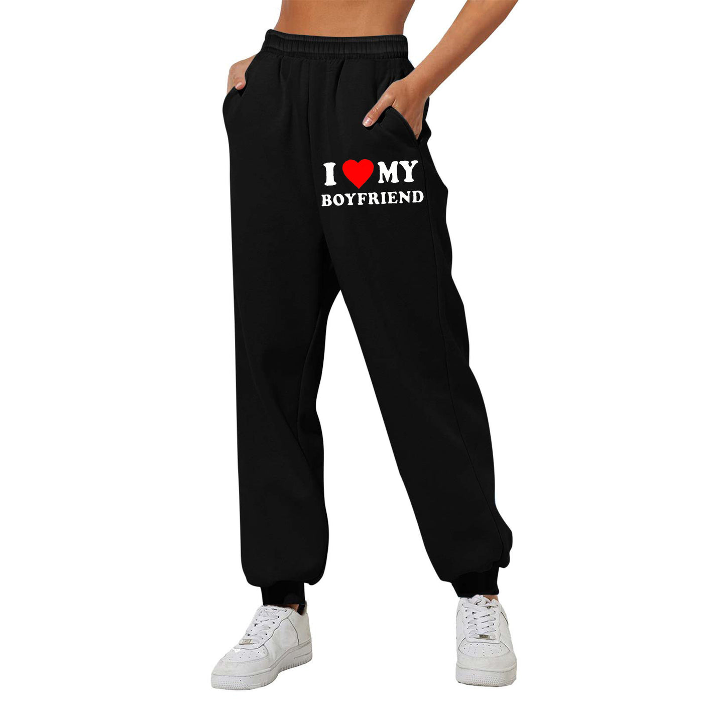 Trendy Boyfriend Sweatpants - Cozy High-Waisted Joggers with Cute Print - Carvan Mart